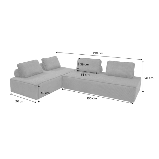 Sofá modular em tecido veludo canelado de 4 lugares, Lao, Verde, 180x90x78 cm