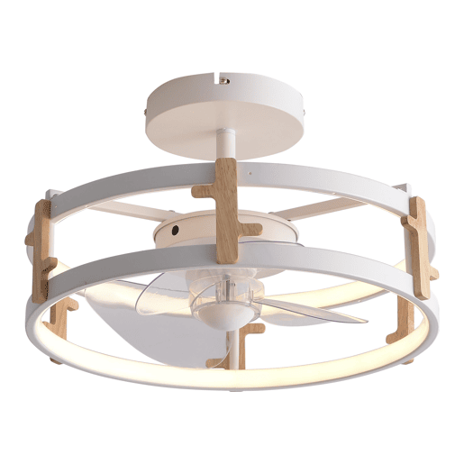 Candeeiro LED para ventoinha de teto com detalhes de acabamento em madeira. Controlo com telecomando ou através da aplicação via Bluetooth. Três tipos de luz LED: Fria. Natural ou Quente. Níveis graduados de intensidade luminosa Luz: 42W. Ventoinha: 13W T