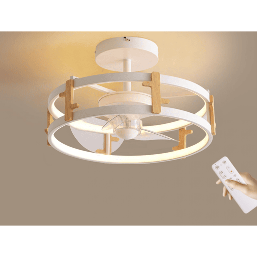 Candeeiro LED para ventoinha de teto com detalhes de acabamento em madeira. Controlo com telecomando ou através da aplicação via Bluetooth. Três tipos de luz LED: Fria. Natural ou Quente. Níveis graduados de intensidade luminosa Luz: 42W. Ventoinha: 13W T