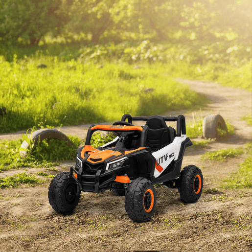AIYAPLAY Carro Elétrico para Crianças 12V UTV com 2 Motores Controlo Remoto 2,4G Velocidade até 7 kmh Sistema de Suspensão Faróis USB para Crianças acima de 3 Anos 96x61x56 cm Laranja