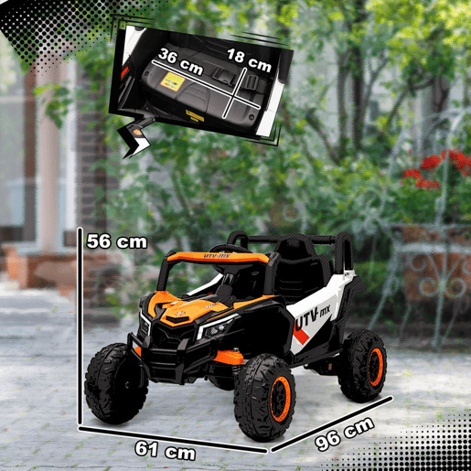 AIYAPLAY Carro Elétrico para Crianças 12V UTV com 2 Motores Controlo Remoto 2,4G Velocidade até 7 kmh Sistema de Suspensão Faróis USB para Crianças acima de 3 Anos 96x61x56 cm Laranja