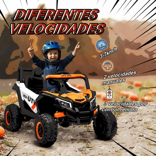 AIYAPLAY Carro Elétrico para Crianças 12V UTV com 2 Motores Controlo Remoto 2,4G Velocidade até 7 kmh Sistema de Suspensão Faróis USB para Crianças acima de 3 Anos 96x61x56 cm Laranja