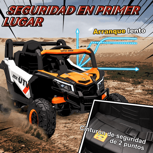 AIYAPLAY Carro Elétrico para Crianças 12V UTV com 2 Motores Controlo Remoto 2,4G Velocidade até 7 kmh Sistema de Suspensão Faróis USB para Crianças acima de 3 Anos 96x61x56 cm Laranja
