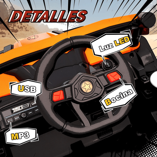 AIYAPLAY Carro Elétrico para Crianças 12V UTV com 2 Motores Controlo Remoto 2,4G Velocidade até 7 kmh Sistema de Suspensão Faróis USB para Crianças acima de 3 Anos 96x61x56 cm Laranja