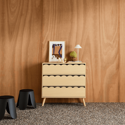 Cômoda infantil efeito madeira 3 gavetas Natural - 80x30x79 cm