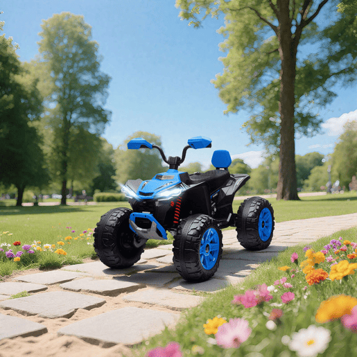 AIYAPLAY Quadricilo Elétrico para Crianças 24V para 3-8 Anos com 2 Lugares 2 Motores Velocidade até 6,5 kmh Rodas com Suspensão Faróis Buzina Música e USB 109x68,5x76 cm Azul