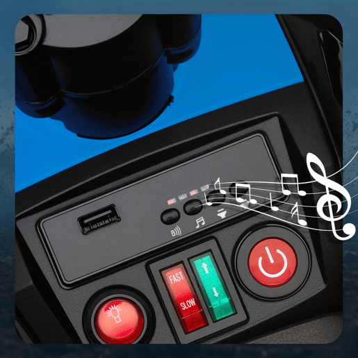 AIYAPLAY Quadricilo Elétrico para Crianças 24V para 3-8 Anos com 2 Lugares 2 Motores Velocidade até 6,5 kmh Rodas com Suspensão Faróis Buzina Música e USB 109x68,5x76 cm Azul