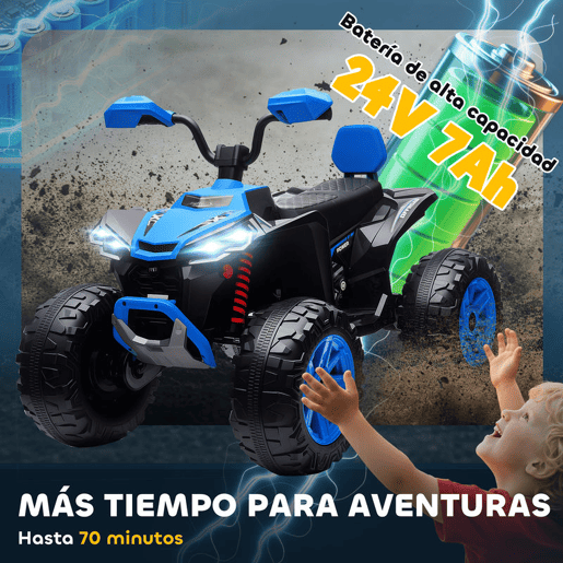 AIYAPLAY Quadricilo Elétrico para Crianças 24V para 3-8 Anos com 2 Lugares 2 Motores Velocidade até 6,5 kmh Rodas com Suspensão Faróis Buzina Música e USB 109x68,5x76 cm Azul