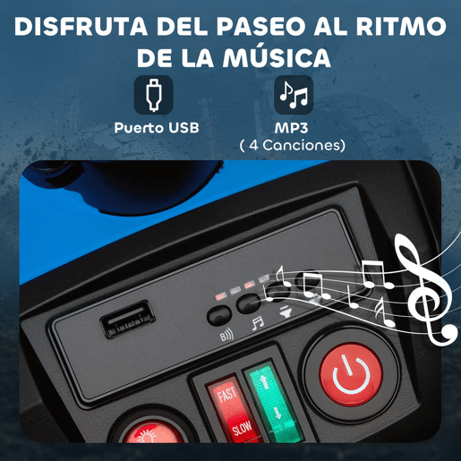 AIYAPLAY Quadricilo Elétrico para Crianças 24V para 3-8 Anos com 2 Lugares 2 Motores Velocidade até 6,5 kmh Rodas com Suspensão Faróis Buzina Música e USB 109x68,5x76 cm Azul