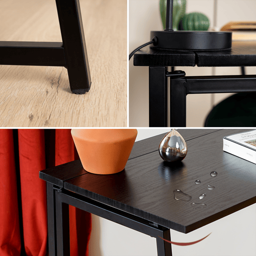 Mesa Dobrável Escrivaninha De Estilo Moderno Com Tampo De Madeira Na Cor Preta E Estrutura Metálica Robusta, Perfeita Para Escritório Em Casa, Estudo Ou Ambientes Pequenos, Fácil De Guardar E Montar