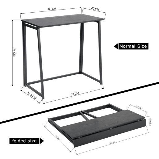 Mesa Dobrável Escrivaninha De Estilo Moderno Com Tampo De Madeira Na Cor Preta E Estrutura Metálica Robusta, Perfeita Para Escritório Em Casa, Estudo Ou Ambientes Pequenos, Fácil De Guardar E Montar