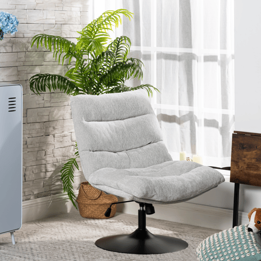 Poltrona Relax Giratória Reclinável Estofada em Tecido Cinza com Altura Ajustável e Base Metálica Redonda, Acolchoamento Macio e Encosto Ergonômico, Estilo Moderno para Sala ou Quarto, Suporta 120 Kg