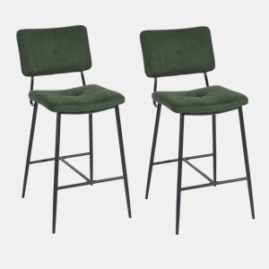 Conjunto De 2 Bancos Altos De Bar com Encosto e Assento Acolchoado em Tecido Verde, Estrutura Metálica Preta com Apoio para Pés, Estilo Moderno Industrial, Ideais para Cozinha, Ilha e Sala De Jantar
