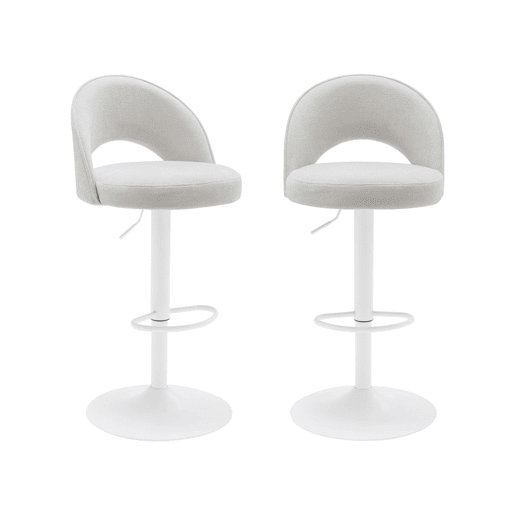 Banqueta de bar ajustável metal e tecido com base branca, set de 2 , Abby, Branco sujo, 49x49x110 cm