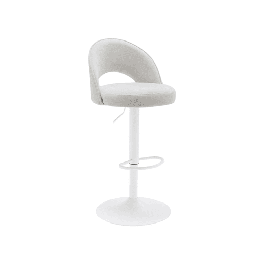 Banqueta de bar ajustável metal e tecido com base branca, set de 2 , Abby, Branco sujo, 49x49x110 cm