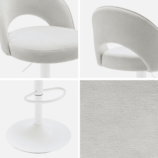 Banqueta de bar ajustável metal e tecido com base branca, set de 2 , Abby, Branco sujo, 49x49x110 cm
