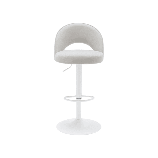 Banqueta de bar ajustável metal e tecido com base branca, set de 2 , Abby, Branco sujo, 49x49x110 cm