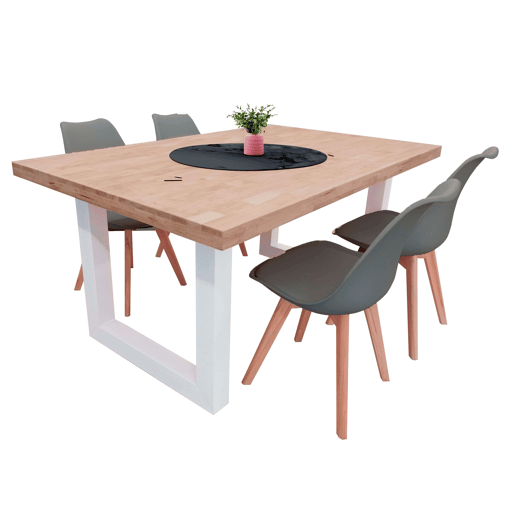 Conjunto de mesa fixa Bristo + 4 cadeiras em carvalho nórdico, branco e cinza cimento
