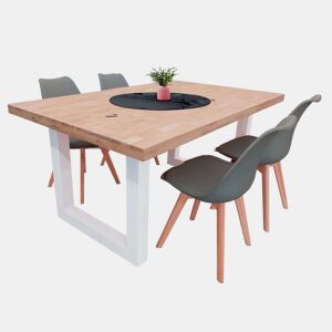 Conjunto de mesa fixa Bristo + 4 cadeiras em carvalho nórdico, branco e cinza cimento