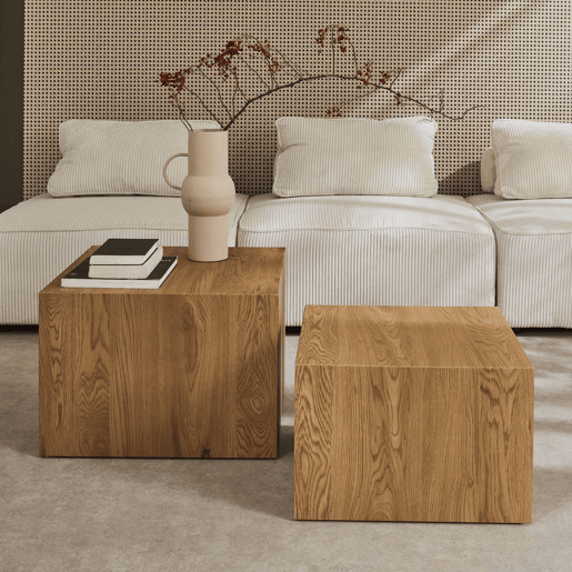 Mesas de centro quadrada com efeito cinza, set de 2 Natural - 58x58x40 cm