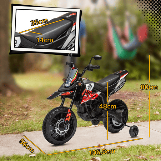 AIYAPLAY Mota Elétrica Infantil com Licença Oficial Aprilia 12V 25W Rodas de Apoio Removíveis Farol Música Porta USB e Amortecedor Traseiro Vermelho
