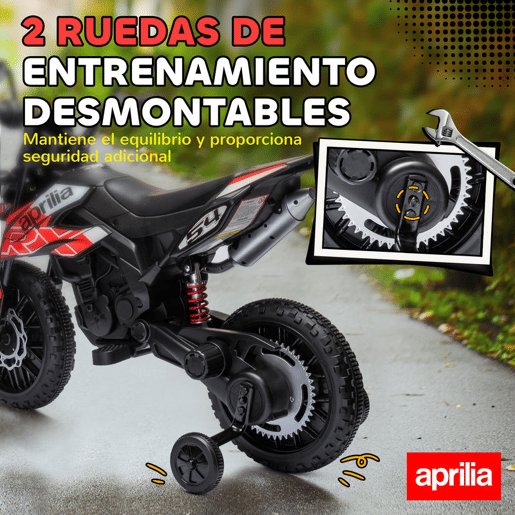 AIYAPLAY Mota Elétrica Infantil com Licença Oficial Aprilia 12V 25W Rodas de Apoio Removíveis Farol Música Porta USB e Amortecedor Traseiro Vermelho