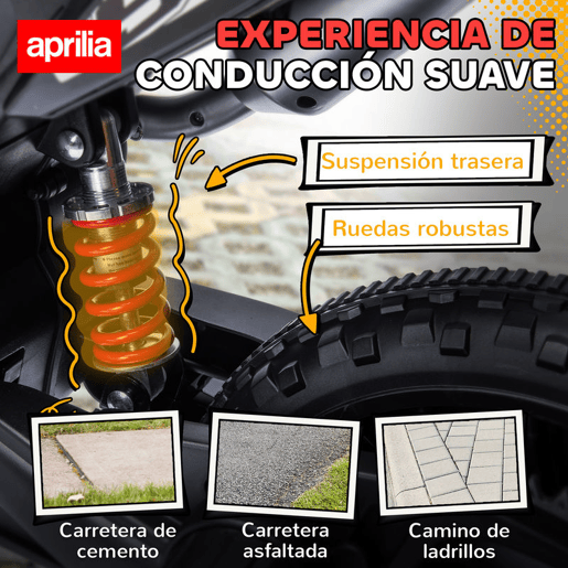 AIYAPLAY Mota Elétrica Infantil com Licença Oficial Aprilia 12V 25W Rodas de Apoio Removíveis Farol Música Porta USB e Amortecedor Traseiro Vermelho