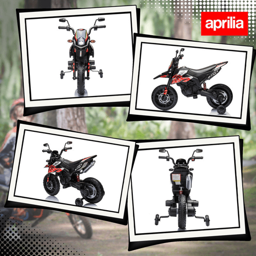 AIYAPLAY Mota Elétrica Infantil com Licença Oficial Aprilia 12V 25W Rodas de Apoio Removíveis Farol Música Porta USB e Amortecedor Traseiro Vermelho