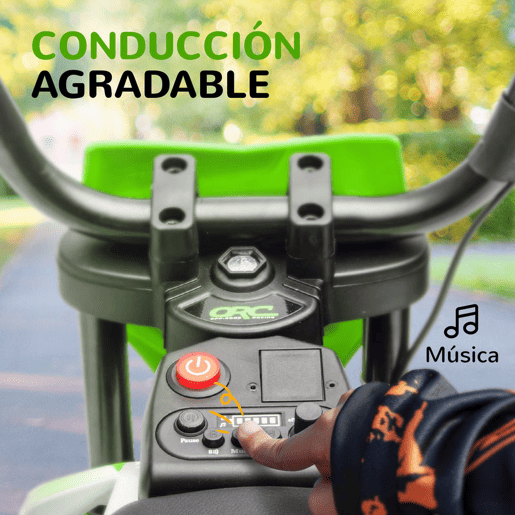 AIYAPLAY Mota Elétrica para Crianças de +3 Anos Mota Elétrica Infantil com Bateria 12V Música Velocidade 2,4-5 kmh e Rodas Auxiliares Removíveis Carga 30 kg 107x56x70 cm Verde