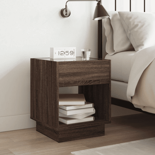 Mesa De Cabeceira - Mesinha De Cabeceira c LED Infinity 40x40x50 cm carvalho castanho