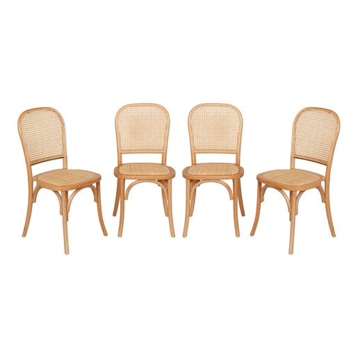 Cadeiras vintage de madeira e rattan, set de 4, Montparnasse, Natural, 44.5x48x89.5 cm