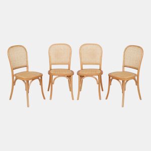 Cadeiras vintage de madeira e rattan, set de 4, Montparnasse, Natural, 44.5x48x89.5 cm