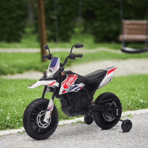 AIYAPLAY Mota Elétrica Infantil com Licença Oficial Aprilia 12V 25W Rodas de Apoio Removíveis Farol Música Porta USB e Amortecedor Traseiro Branco