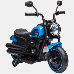 HOMCOM Motocicleta Elétrica para Crianças de 18-36 Meses com Bateria 6V Farol e Rodas Auxiliares Removíveis Carga 25 kg 76x42x57 cm Azul