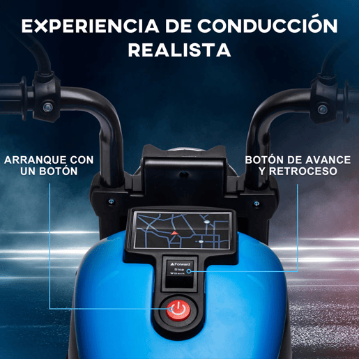 HOMCOM Motocicleta Elétrica para Crianças de 18-36 Meses com Bateria 6V Farol e Rodas Auxiliares Removíveis Carga 25 kg 76x42x57 cm Azul