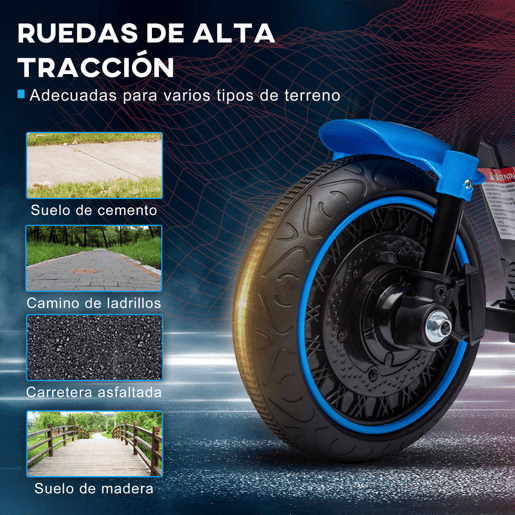 HOMCOM Motocicleta Elétrica para Crianças de 18-36 Meses com Bateria 6V Farol e Rodas Auxiliares Removíveis Carga 25 kg 76x42x57 cm Azul