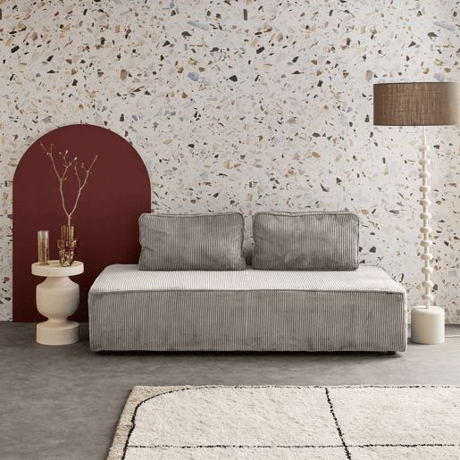 Sofá modular em tecido veludo canelado de 2 lugares, Lao, Cinza Claro, 180x90x78 cm