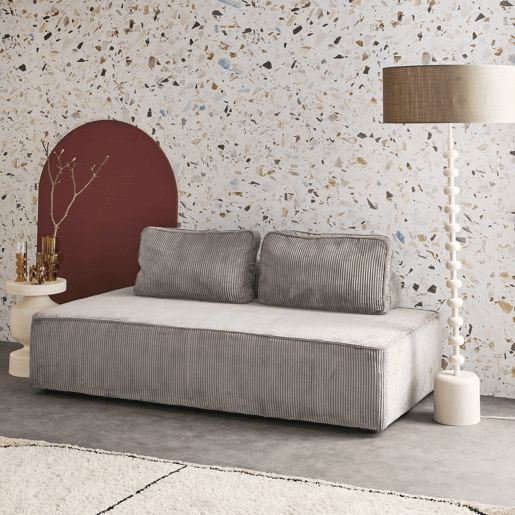 Sofá modular em tecido veludo canelado de 2 lugares, Lao, Cinza Claro, 180x90x78 cm