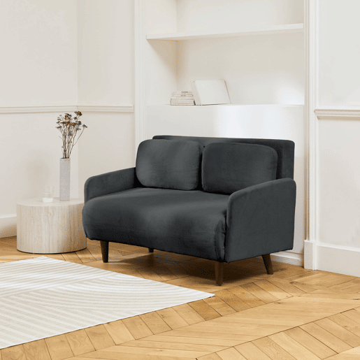 Sofá-cama em veludo canelado fino, 2 lugares, Panam veludo canelado, Cinza escuro, 130x77x83 cm