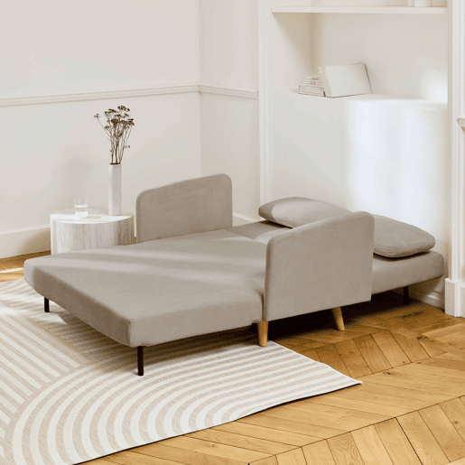 Sofá-cama em veludo canelado fino, 2 lugares, Panam veludo canelado, Beige, 130x77x83 cm