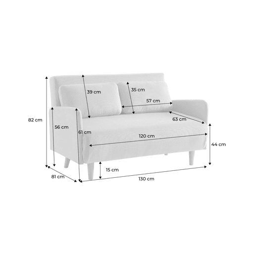 Sofá-cama em veludo canelado fino, 2 lugares, Panam veludo canelado, Beige, 130x77x83 cm