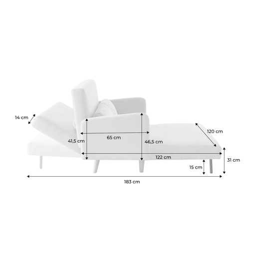 Sofá-cama em veludo canelado fino, 2 lugares, Panam veludo canelado, Beige, 130x77x83 cm