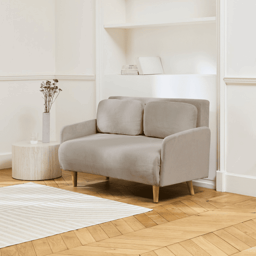 Sofá-cama em veludo canelado fino, 2 lugares, Panam veludo canelado, Beige, 130x77x83 cm