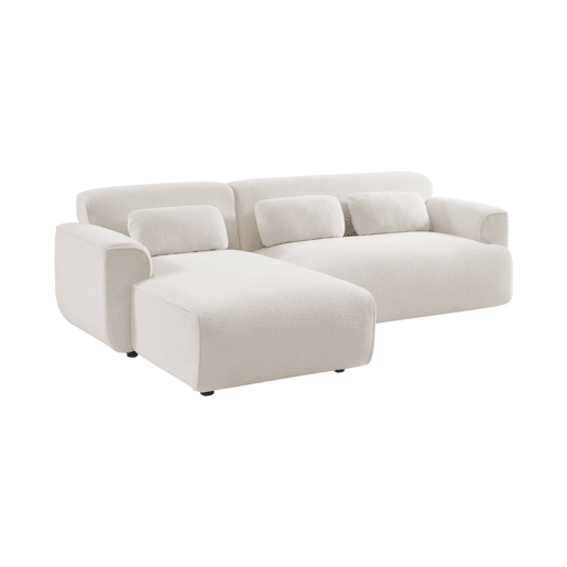 Sofá de canto, tecido boucle, 3 lugares, Wallas boucle, Creme, 196x151x73 cm