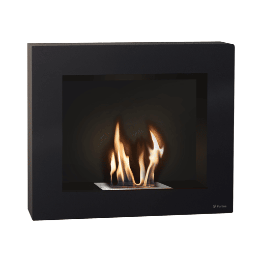 Lareira a etanol de 1,75kW e 1,2L de capacidade. Design retangular em aço lacado a preto. Sem fumos, odores ou cinzas. Adaptável ao bloco de chama simulada PURLINE FIRECOOL COMPACT.