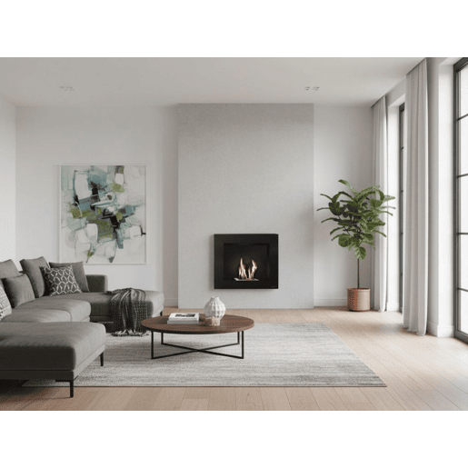 Lareira a etanol de 1,75kW e 1,2L de capacidade. Design retangular em aço lacado a preto. Sem fumos, odores ou cinzas. Adaptável ao bloco de chama simulada PURLINE FIRECOOL COMPACT.