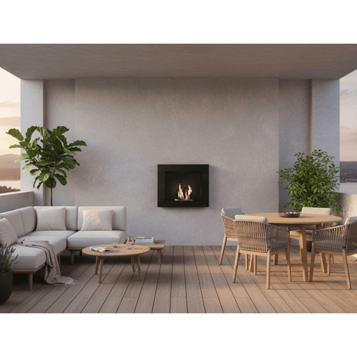 Lareira a etanol de 1,75kW e 1,2L de capacidade. Design retangular em aço lacado a preto. Sem fumos, odores ou cinzas. Adaptável ao bloco de chama simulada PURLINE FIRECOOL COMPACT.