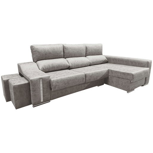 Sofá-cama Oscar Right de 3 lugares, cômoda, 2 pufes, assentos extensíveis, cinza cimento, 263 cm