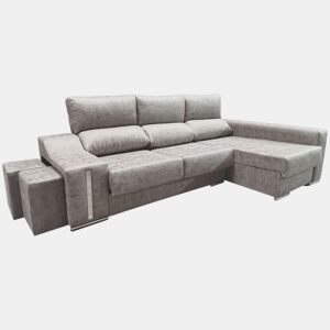 Sofá-cama Oscar Right de 3 lugares, cômoda, 2 pufes, assentos extensíveis, cinza cimento, 263 cm