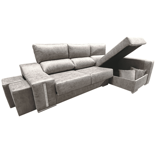 Sofá-cama Oscar Right de 3 lugares, cômoda, 2 pufes, assentos extensíveis, cinza cimento, 263 cm